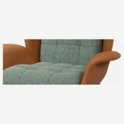 Habitat Fauteuil En Cuir Savoy Cognac Et Tissu Bellagio - Vert Lagon -meubles boutique fauteuil en cuir savoy cognac et tissu bellagio gris vert 1309877