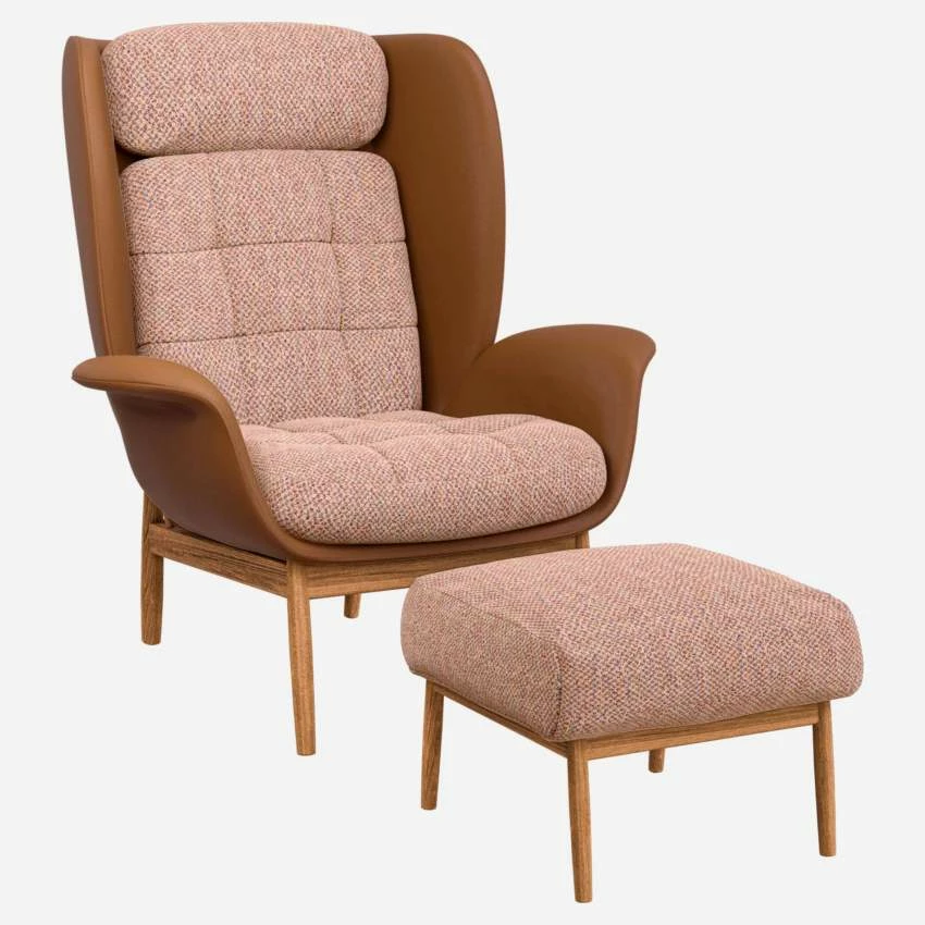 Habitat Fauteuil En Cuir Savoy Cognac Et Tissu Bellagio - Orange Aurore 2 Habitat Fauteuil En Cuir Savoy Cognac Et Tissu Bellagio - Orange Aurore – Image 2