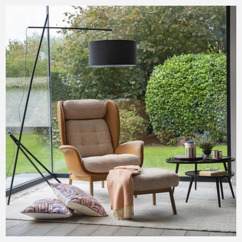 Habitat Fauteuil En Cuir Savoy Cognac Et Tissu Bellagio - Orange Aurore 6 Habitat Fauteuil En Cuir Savoy Cognac Et Tissu Bellagio - Orange Aurore – Image 6