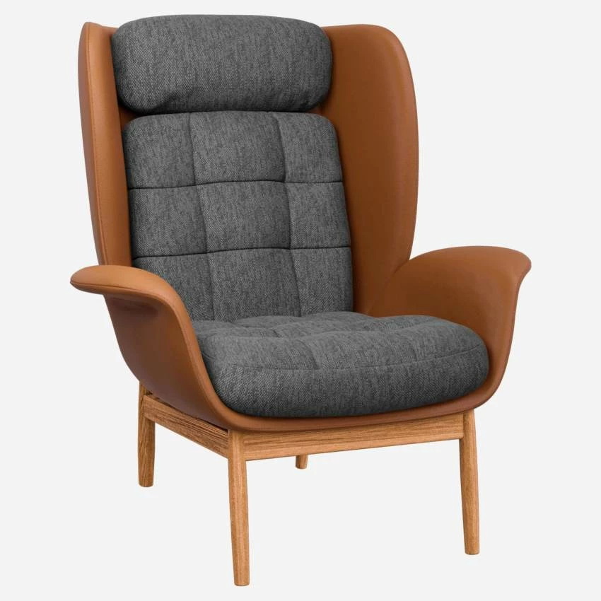 Habitat Fauteuil En Cuir Savoy Cognac Et Tissu Copparo - Gris Ardoise 3 Habitat Fauteuil En Cuir Savoy Cognac Et Tissu Copparo - Gris Ardoise – Image 3