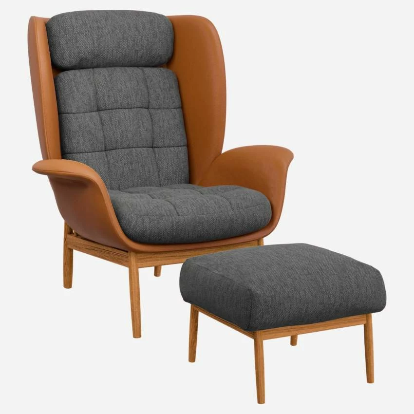 Habitat Fauteuil En Cuir Savoy Cognac Et Tissu Copparo - Gris Ardoise 2 Habitat Fauteuil En Cuir Savoy Cognac Et Tissu Copparo - Gris Ardoise – Image 2