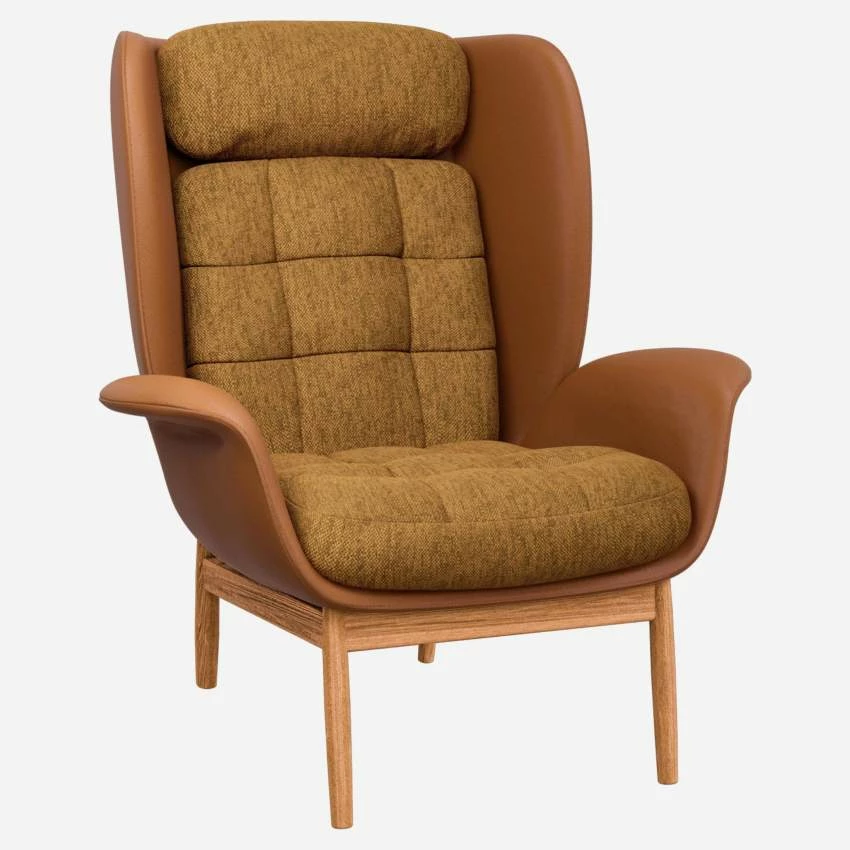 Habitat Fauteuil En Cuir Savoy Cognac Et Tissu Copparo - Jaune Moutarde 3 Habitat Fauteuil En Cuir Savoy Cognac Et Tissu Copparo - Jaune Moutarde – Image 3