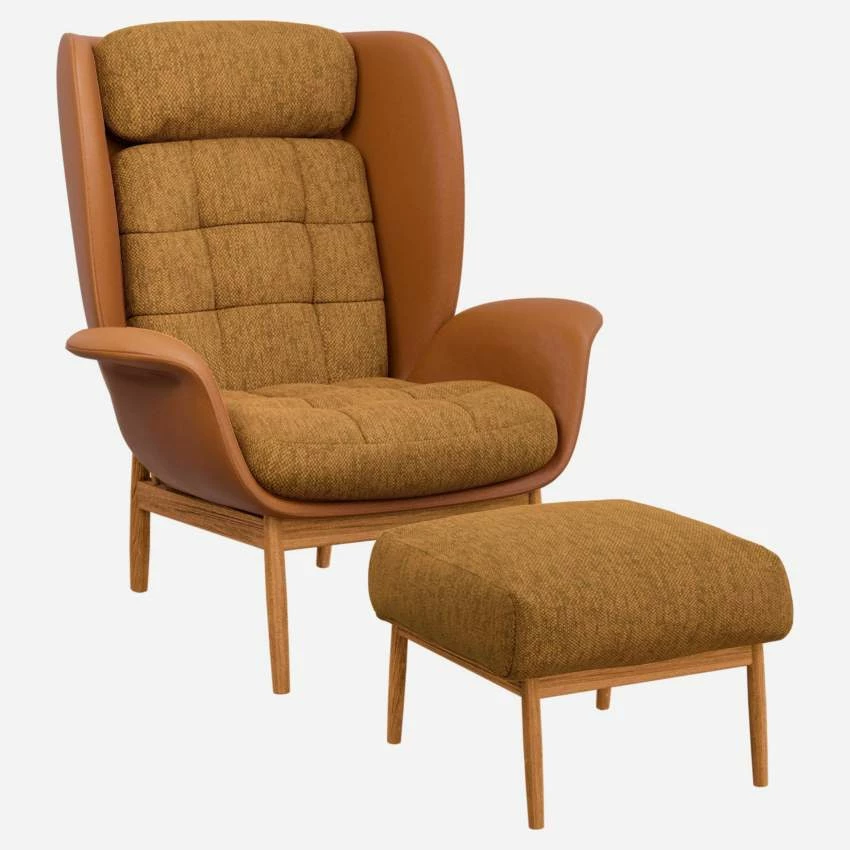 Habitat Fauteuil En Cuir Savoy Cognac Et Tissu Copparo - Jaune Moutarde 2 Habitat Fauteuil En Cuir Savoy Cognac Et Tissu Copparo - Jaune Moutarde – Image 2