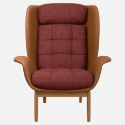 Habitat Fauteuil En Cuir Savoy Cognac Et Tissu Copparo - Rouge Amourette