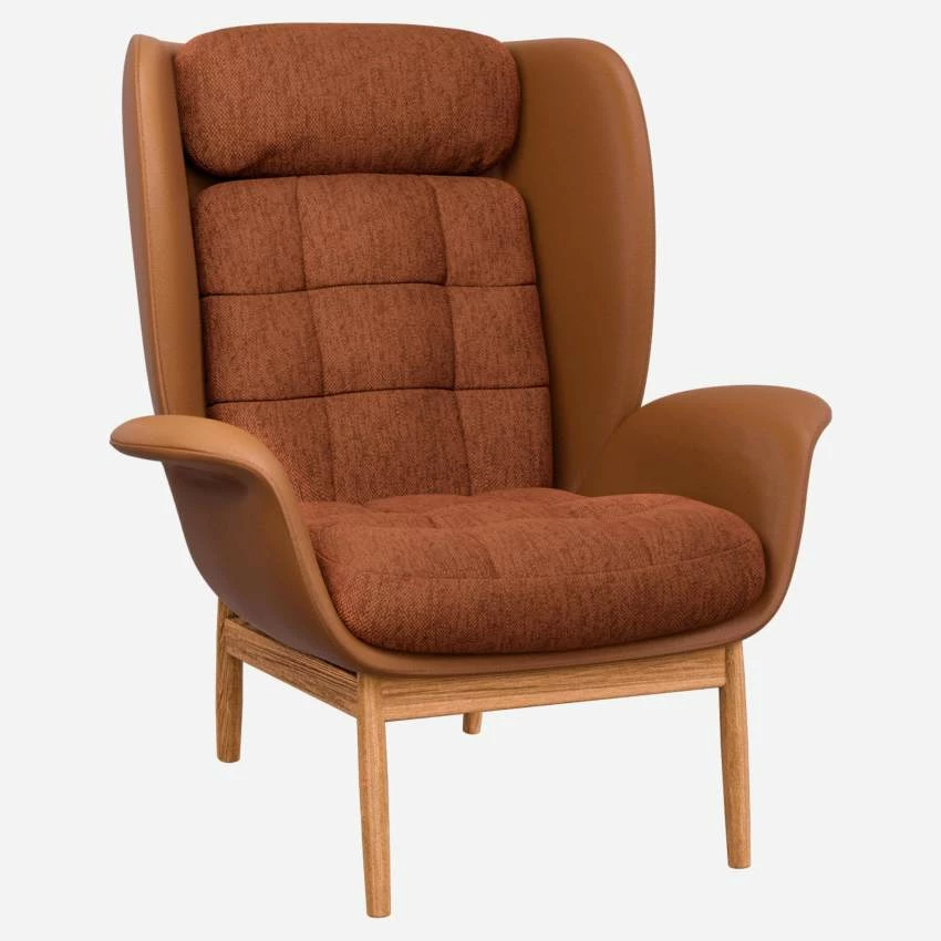 Habitat Fauteuil En Cuir Savoy Cognac Et Tissu Copparo - Orange Rouille 3 Habitat Fauteuil En Cuir Savoy Cognac Et Tissu Copparo - Orange Rouille – Image 3