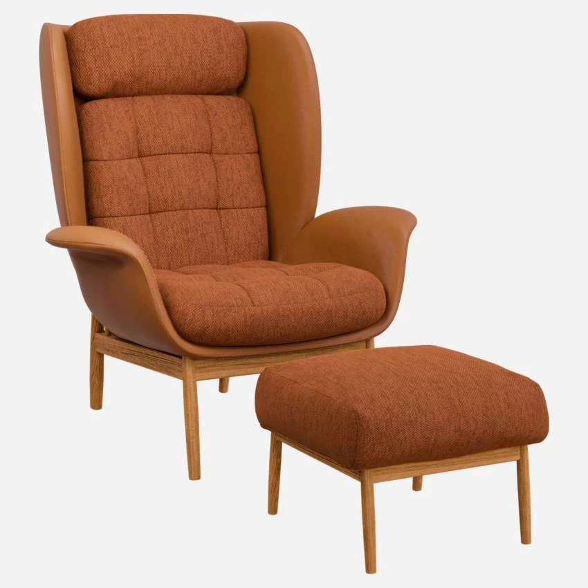 Habitat Fauteuil En Cuir Savoy Cognac Et Tissu Copparo - Orange Rouille 2 Habitat Fauteuil En Cuir Savoy Cognac Et Tissu Copparo - Orange Rouille – Image 2