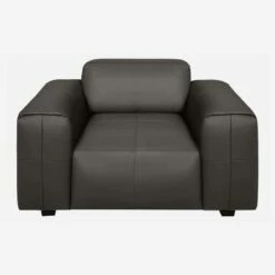 Habitat Fauteuil En Cuir Savoy - Gris Ardoise