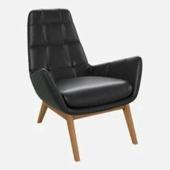 Habitat Fauteuil En Cuir Savoy - Noir Obsidienne - Pieds Chêne -meubles boutique fauteuil en cuir savoy noir pieds chene 1102641 1