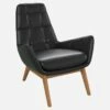 Habitat Fauteuil En Cuir Savoy - Noir Obsidienne - Pieds Chêne