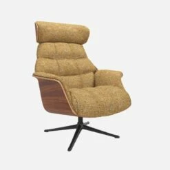 Habitat Fauteuil En Noyer Et Tissu Alba - Jaune Soleil - Pied Noir -meubles boutique fauteuil en noyer et tissu alba jaune soleil pied noir 10274985