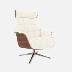 Habitat Fauteuil En Noyer Et Tissu Bormio - Blanc Albâtre - Pied Aluminium -meubles boutique fauteuil en noyer et tissu bormio blanc albatre pied aluminium 10374433