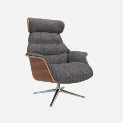 Habitat Fauteuil En Noyer Et Tissu Lucca - Bleu Zingué - Pied Aluminium -meubles boutique fauteuil en noyer et tissu lucca bleu zingue pied aluminium 10274745 1