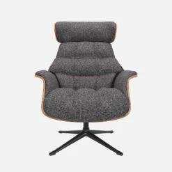 Habitat Fauteuil En Noyer Et Tissu Lucca - Bleu Zingué - Pied Noir -meubles boutique fauteuil en noyer et tissu lucca bleu zingue pied noir 10274725 1