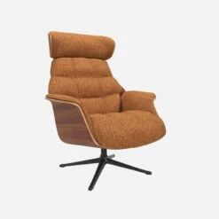 Habitat Fauteuil En Noyer Et Tissu Lucca - Marron Noisette - Pied Noir -meubles boutique fauteuil en noyer et tissu lucca marron noisette pied noir 10274665 1