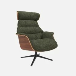 Habitat Fauteuil En Noyer Et Tissu Lucca - Vert Mousse - Pied Noir -meubles boutique fauteuil en noyer et tissu lucca vert mousse pied noir 10274601 1