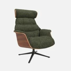 Habitat Fauteuil En Noyer Et Tissu Lucca - Vert Mousse - Pied Noir -meubles boutique fauteuil en noyer et tissu lucca vert mousse pied noir 10274601