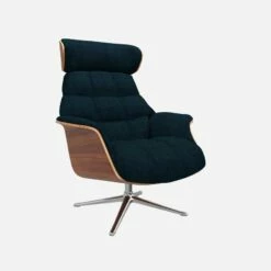 Habitat Fauteuil En Noyer Et Tissu Melina - Bleu Encre - Pied Aluminium -meubles boutique fauteuil en noyer et tissu melina bleu encre pied aluminium 10274553 1