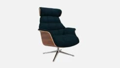 Habitat Fauteuil En Noyer Et Tissu Melina - Bleu Encre - Pied Aluminium -meubles boutique fauteuil en noyer et tissu melina bleu encre pied aluminium 10274553 2