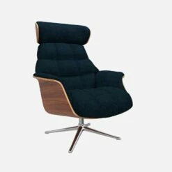 Habitat Fauteuil En Noyer Et Tissu Melina - Bleu Encre - Pied Aluminium -meubles boutique fauteuil en noyer et tissu melina bleu encre pied aluminium 10274553