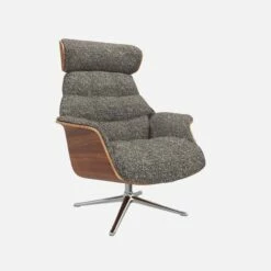 Habitat Fauteuil En Noyer Et Tissu Venezia - Bleu Zingué - Pied Aluminium -meubles boutique fauteuil en noyer et tissu venezia bleu zingue pied aluminium 10274297 1