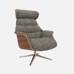 Habitat Fauteuil En Noyer Et Tissu Venezia - Bleu Zingué - Pied Aluminium -meubles boutique fauteuil en noyer et tissu venezia bleu zingue pied aluminium 10274297