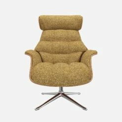 Habitat Fauteuil En Noyer Et Tissu Venezia - Jaune épice - Pied Aluminium -meubles boutique fauteuil en noyer et tissu venezia jaune epice pied aluminium 10274229 1