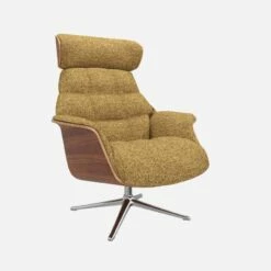 Habitat Fauteuil En Noyer Et Tissu Venezia - Jaune épice - Pied Aluminium -meubles boutique fauteuil en noyer et tissu venezia jaune epice pied aluminium 10274233