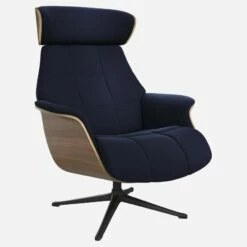 Habitat Fauteuil En Noyer Et Velours - Bleu Encre - Pied Noir