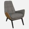 Habitat Fauteuil En Tissu Bellagio Gris Nocturne Et Cuir Vintage - Pieds Noirs