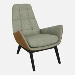 Habitat Fauteuil En Tissu Bellagio Vert Lagon Et Cuir Vintage - Pieds Noirs -meubles boutique fauteuil en tissu bellagio gris vert et cuir vintage pieds noirs 1103621 1
