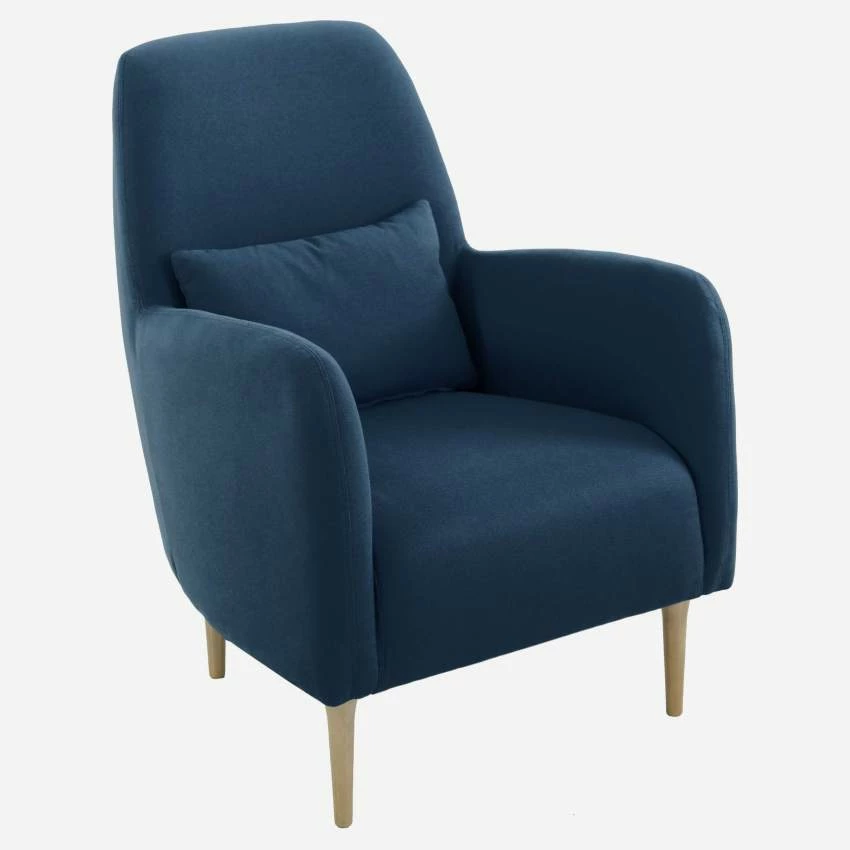 Habitat Fauteuil En Tissu - Bleu - Pieds En Chêne 2 Habitat Fauteuil En Tissu - Bleu - Pieds En Chêne – Image 2