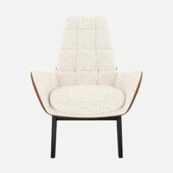 Habitat Fauteuil En Tissu Bormio Blanc Albâtre Et Cuir Vintage - Pieds Noirs