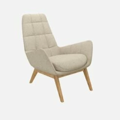 Habitat Fauteuil En Tissu Lucca - Blanc Mastic - Pieds Chêne -meubles boutique fauteuil en tissu lucca blanc mastic pieds chene 12851841