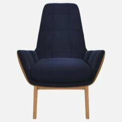 Habitat Fauteuil En Velours Bleu Encre Et Cuir Vintage - Pieds Chêne