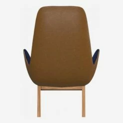 Habitat Fauteuil En Velours Bleu Encre Et Cuir Vintage - Pieds Chêne -meubles boutique fauteuil en velours bleu marine et cuir vintage pieds chene 1246095 1