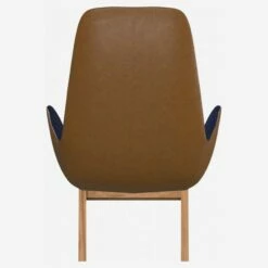 Habitat Fauteuil En Velours Bleu Encre Et Cuir Vintage - Pieds Chêne -meubles boutique fauteuil en velours bleu marine et cuir vintage pieds chene 1246095