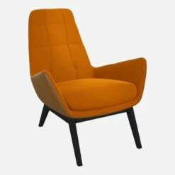 Habitat Fauteuil En Velours Jaune Moutarde Et Cuir Vintage - Pieds Noirs -meubles boutique fauteuil en velours jaune moutarde et cuir vintage pieds noirs 1105549 1