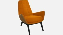 Habitat Fauteuil En Velours Jaune Moutarde Et Cuir Vintage - Pieds Noirs -meubles boutique fauteuil en velours jaune moutarde et cuir vintage pieds noirs 1105549 2