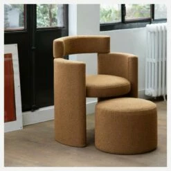 Habitat Fauteuil Et Repose-pieds En Tissu - Jaune Ambré - Design By Anthony Guerrée -meubles boutique fauteuil et repose pieds en tissu jaune ambre design by anthony guerree 13115481