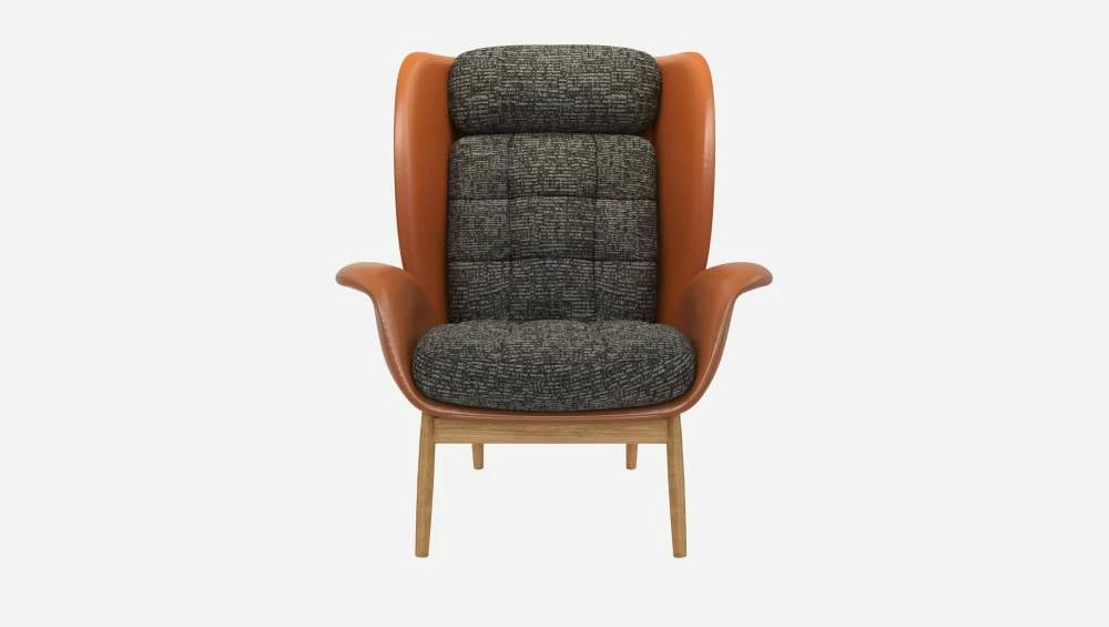 Habitat Fauteuil En Cuir Savoy Cognac Et Tissu Alba - Gris Nuage 5 Habitat Fauteuil En Cuir Savoy Cognac Et Tissu Alba - Gris Nuage – Image 5