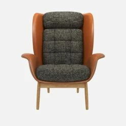 Habitat Fauteuil En Cuir Savoy Cognac Et Tissu Alba - Gris Nuage