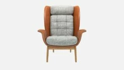 Habitat Fauteuil En Cuir Savoy Cognac Et Tissu Alba - Gris Brume -meubles boutique herve fauteuil cuir sv alba gris 10273249 2