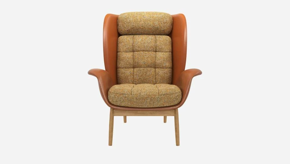 Habitat Fauteuil En Cuir Savoy Cognac Et Tissu Alba - Jaune Soleil 5 Habitat Fauteuil En Cuir Savoy Cognac Et Tissu Alba - Jaune Soleil – Image 5