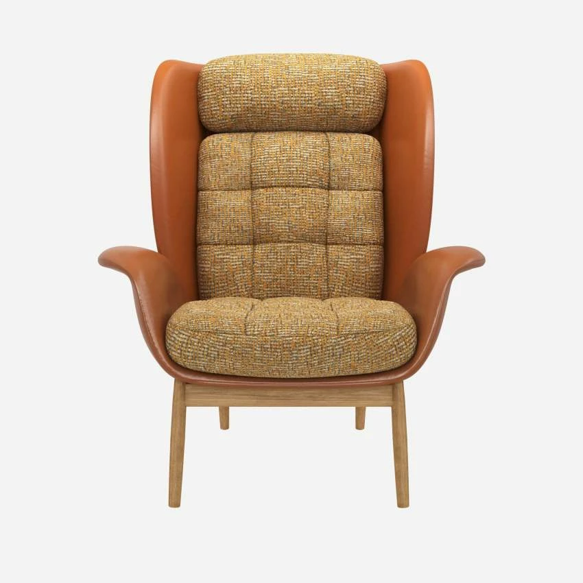 Habitat Fauteuil En Cuir Savoy Cognac Et Tissu Alba - Jaune Soleil 1 Habitat Fauteuil En Cuir Savoy Cognac Et Tissu Alba - Jaune Soleil