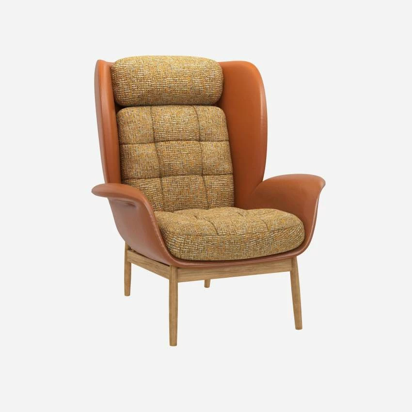 Habitat Fauteuil En Cuir Savoy Cognac Et Tissu Alba - Jaune Soleil 4 Habitat Fauteuil En Cuir Savoy Cognac Et Tissu Alba - Jaune Soleil – Image 4