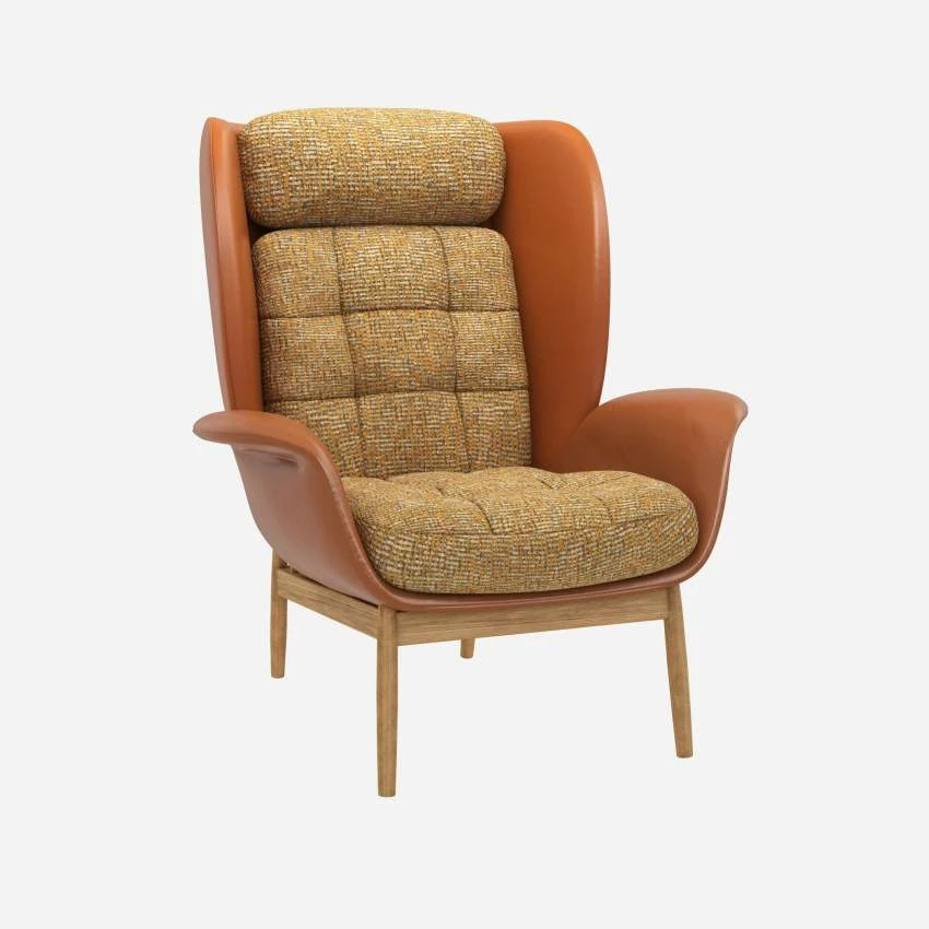 Habitat Fauteuil En Cuir Savoy Cognac Et Tissu Alba - Jaune Soleil 2 Habitat Fauteuil En Cuir Savoy Cognac Et Tissu Alba - Jaune Soleil – Image 2