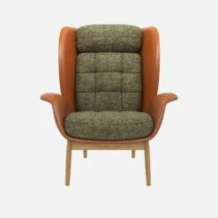 Habitat Fauteuil En Cuir Savoy Cognac Et Tissu Alba - Vert Orage -meubles boutique herve fauteuil cuir sv alba vert 10273265 1