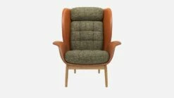 Habitat Fauteuil En Cuir Savoy Cognac Et Tissu Alba - Vert Orage -meubles boutique herve fauteuil cuir sv alba vert 10273265 2