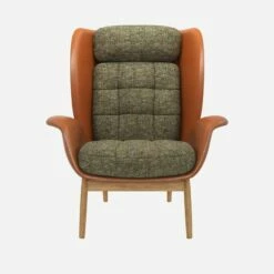Habitat Fauteuil En Cuir Savoy Cognac Et Tissu Alba - Vert Orage