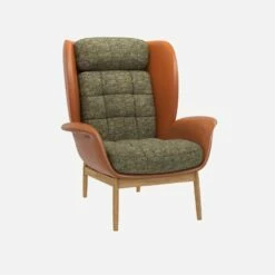 Habitat Fauteuil En Cuir Savoy Cognac Et Tissu Alba - Vert Orage -meubles boutique herve fauteuil cuir sv alba vert 10273269 1